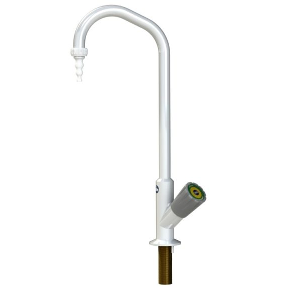 Single bench mounted swivel swaneck water tap - removable nozzle - Cold water